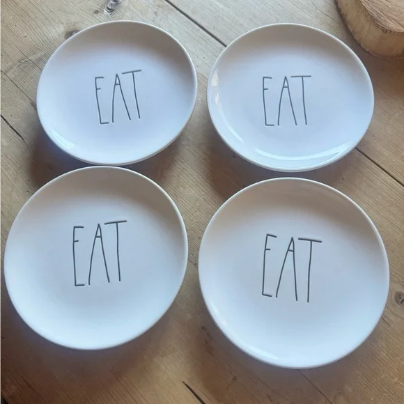 Rae Dunn White 'EAT' Ceramic Plate Set - Picture 1 of 4